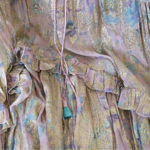 HEMANT & NANDITA Elegant Long Sleeve Dress in Gold and Pink - Picture 10 of 11